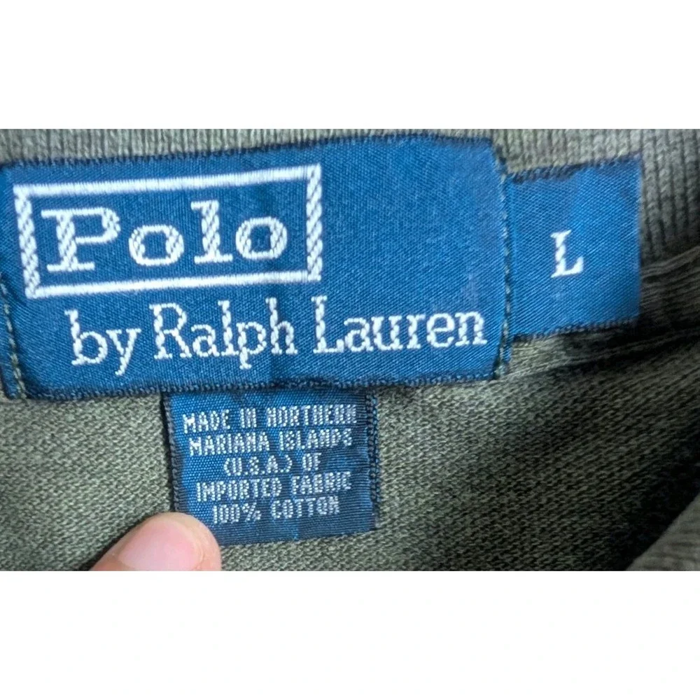Polo Ralph Lauren Men's Large Olive Green Long Sleeve Polo Shirt Purple Pony